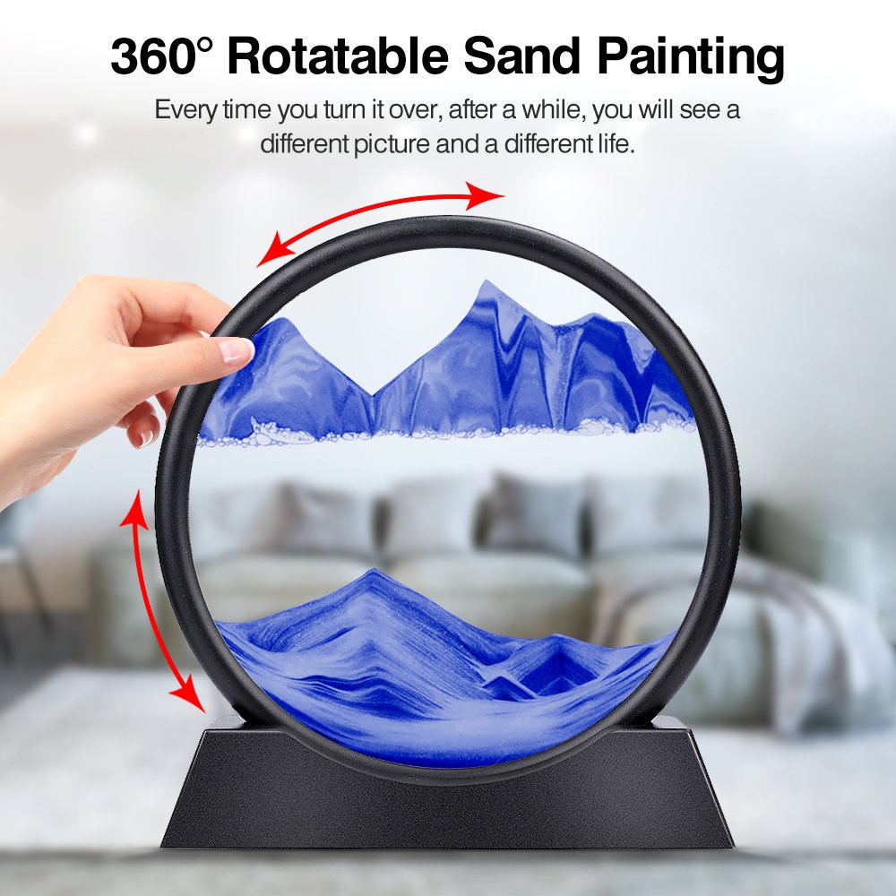 Sandscape Painting Sand Clock Moving Sand Art Hourglass Sand Timer 3D Moving Sand Mountain Lamp with Metal Stand Showpiece Home Decoration