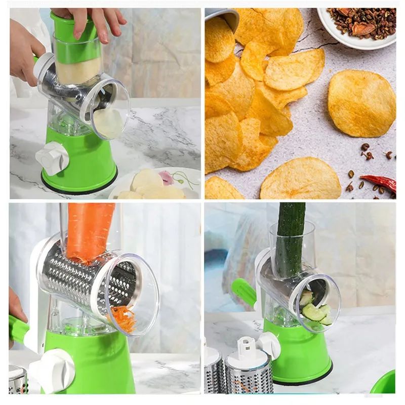 Table Top Drum Multifunctional Roller Vegetable Cutter Hand Crank Home Kitchen Shredder Potato Grater